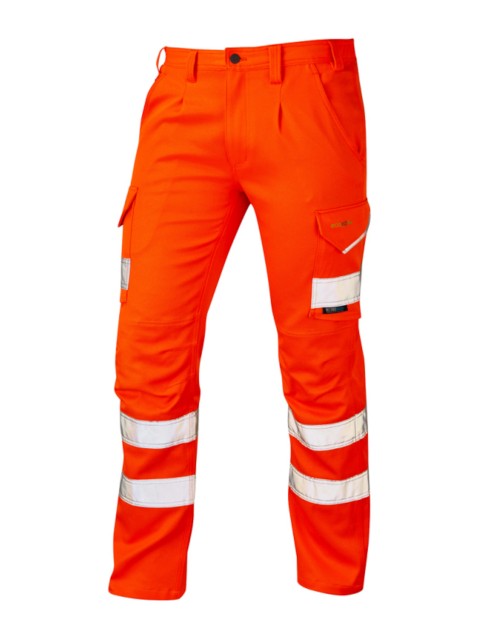 Leo Kingford EcoViz Stretch Cargo Trouser Orange - short leg High Visibility